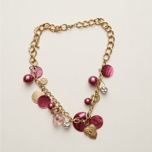 Gold Chain Charm Necklace with Pink Accents
